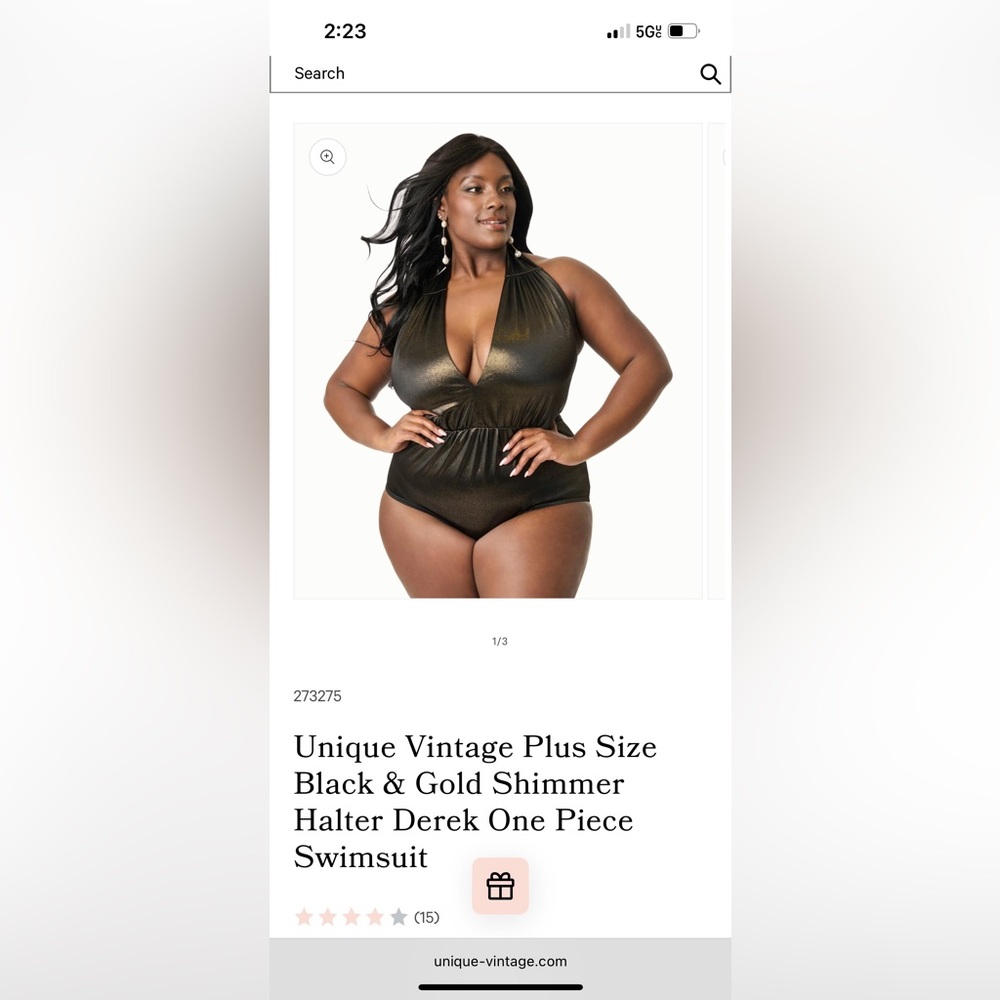 Unique Vintage Black & Gold Halter Swimsuit